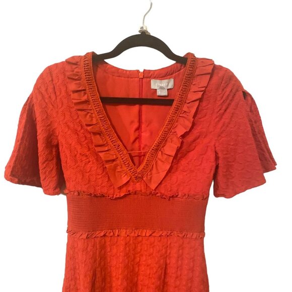 FINDERS KEEPERS Red Memento Ruffle Midi Dress with V Neck, size Small - Picture 3 of 11